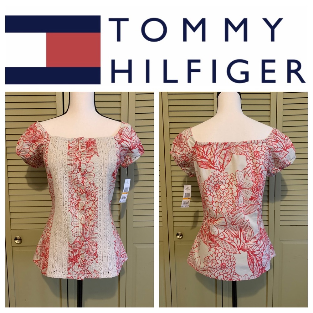 Tommy Hilfiger Floral and Eyelet Ribbed Blouse